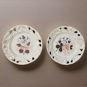 Vtg Reticulated Porcelain Plates Floral Hand Painted Cottage Shabby Chic Decor